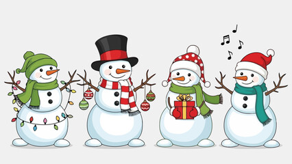 Festive Snowman Characters Holiday Cheer and Winter Wonderland Illustrations for Seasonal Designs
