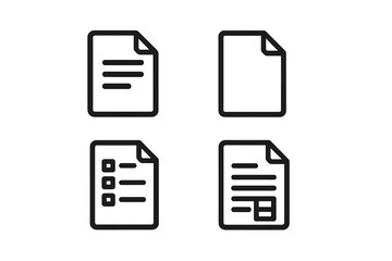 Minimalist outline icons set representing various document types including text, blank pages, and checklists for digital interfaces