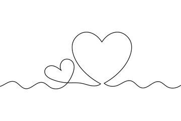 Simple continuous line drawing of a heart shape on a flowing wave.