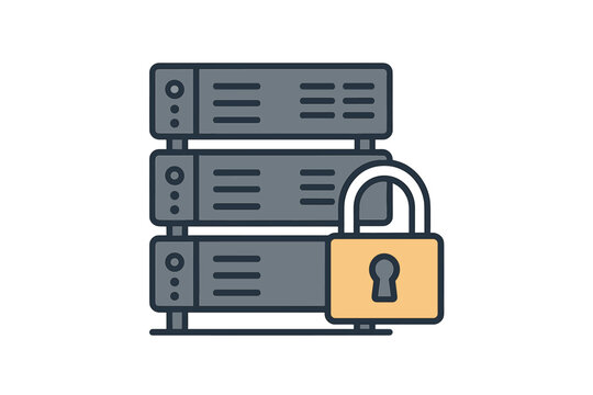 Secured server rack with a large padlock symbolizing data protection and network safety