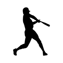 Silhouette of baseball player swinging bat isolated on white background