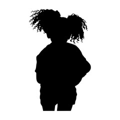 Silhouette of a young girl with pigtails standing on a white background