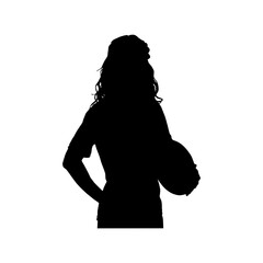 Silhouette of a woman holding a volleyball against a white background