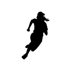Silhouette of a woman running fast on a white background sport and exercise