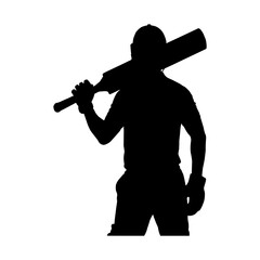Silhouette of a cricket player holding bat on shoulder after the game