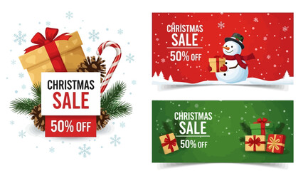 Celebrate the festive spirit with these vibrant Christmas and winter season sale banners, highlighting irresistible holiday discounts and special shopping offers for joyful shopping experiences