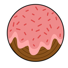 Cartoon Donut with Pink Frosting and Sprinkles