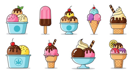 Assorted Ice Cream Collection Delicious Flavors in Cups, Cones, and Popsicles