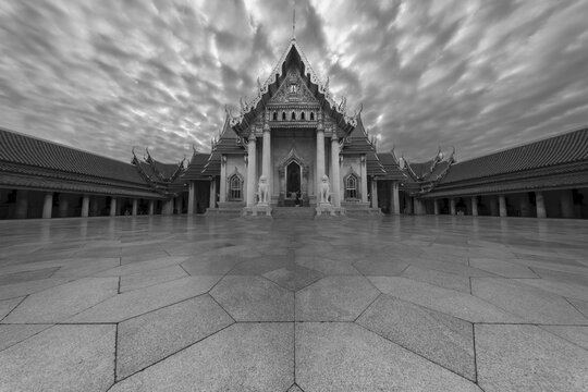 Marble temple, made of Carrara marble, Wat Benchamabopit, back of Ubosot, Buddhist temple in the Dusit district, Bangkok, central Thailand, Thailand