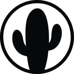 Illustration stylized saguaro cactus inside circle simple graphic silhouette vector
