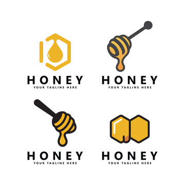 Honey comb logo icon set bees vector design template