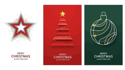 Elegant Christmas Cards with Minimalist Star, Tree, and Ornament Designs
