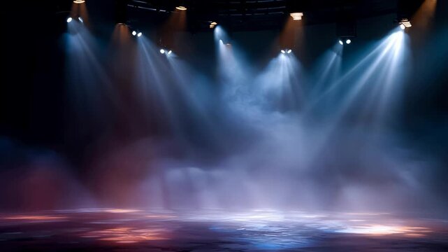 Spotlight projectors effects,With smoke on dark wall studio background,