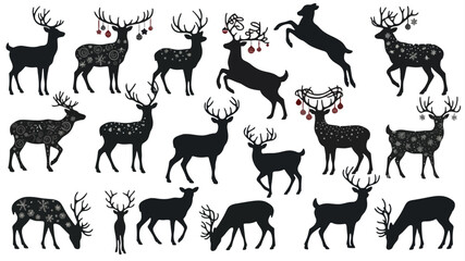 Elegant Christmas Deer Silhouette Vector Collection for Holiday Design