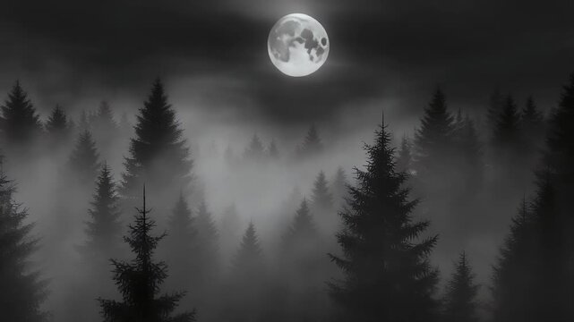 Mysterious Forest Under the Moonlight - A Serene Nightscape.
