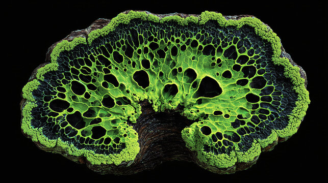 An unique and interesting fungus with a vibrant, glowing appearance, showcasing intricate patterns and textures 