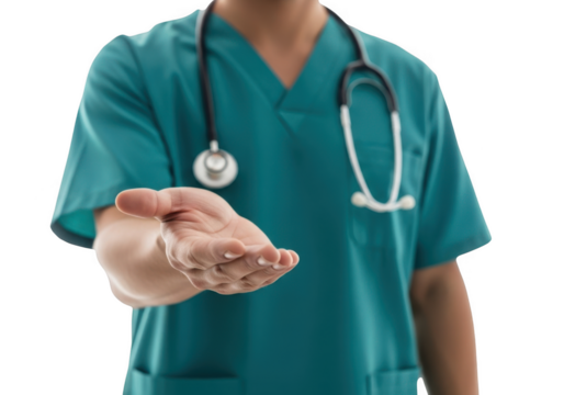 Doctor offering hand isolated on transparent background