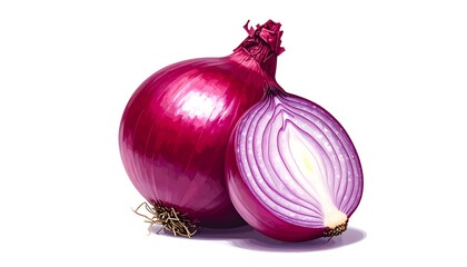 Red Onion Whole and Sliced Closeup.