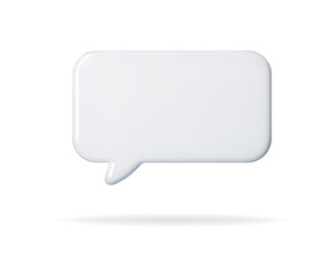 Fototapeta premium White 3D speech bubble icon with a soft rectangular shape. Clean minimal chat balloon for messages, comments, notifications and UI design. Smooth isolated render on white background