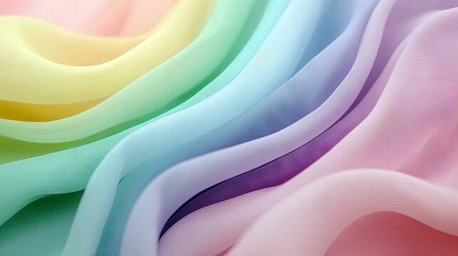 Close-up of flowing fabric in a rainbow of pastel colors, creating a soft and dreamy effect.