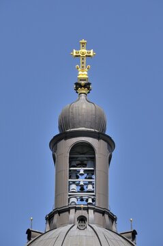 Dome with carillon of the Protestant Christuskirche in Mainz, Rhineland-Palatinate, Germany
