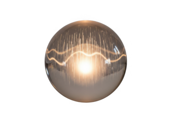 Glowing glass sphere with energy wave and particles isolated on transparent background for technology and science concepts