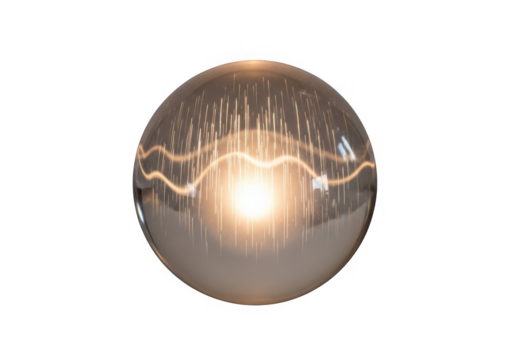 Glowing glass sphere with energy wave and particles isolated on transparent background for technology and science concepts - Powered by Adobe