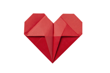 red origami paper heart isolated on white or transparent png