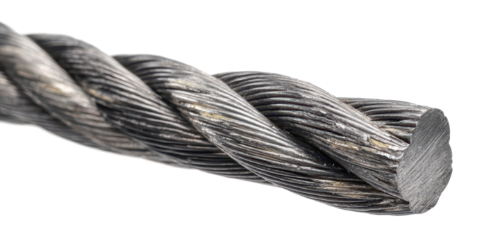 steel rope or iron cable isolated on white or transparent png
