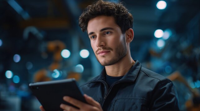 Technological innovation display industrial facility portrait indoor professional environment