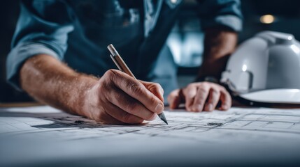 Architect drawing blueprint