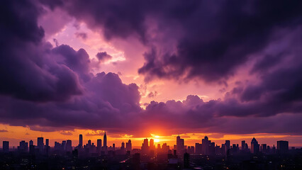 Fototapeta premium Sunset city skyline viewed through rain droplets with dreamy atmosphere