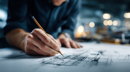 Engineer sketching blueprint