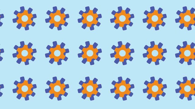 Seamless pattern backdrop of cogwheel icons in a tile background animation. Repeating wallpaper with engineering, mechanics, and process symbols. Industrial development process with gear cartoon.
