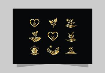 Agriculture and Farming Field Collection , Eco-Friendly Plant luxurious icon set, golden Farm Field logo vector design