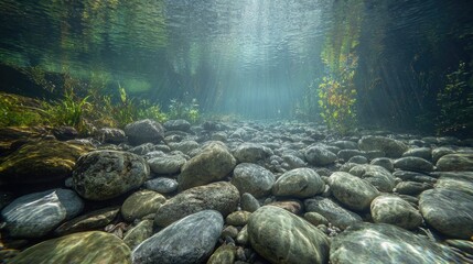 Crystal Clear Underwater Riverbed With Stones