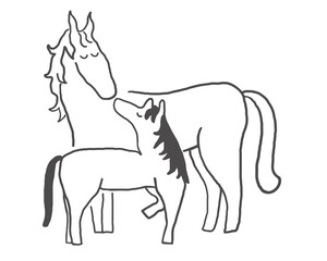 couple of horses in hand drawn style in vector. element for decor postcard design print sticker animation poster background