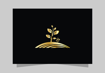 Agriculture and Farming Field , Eco-Friendly Plant luxurious icon, golden Farm Field logo vector design