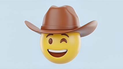 Funny smiling cowboy hat character with a red rose illustration