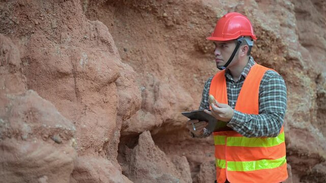 Geologist surveying mine,Explorers collect soil samples to look for minerals, A geologist is a scientist who studies the Earth's physical structure and substances