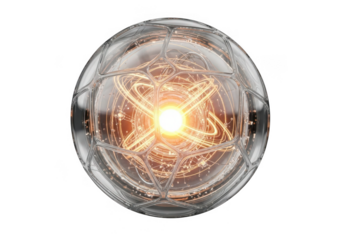Glowing atomic core sphere isolated on transparent background for technology and science concepts