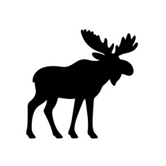 Moose Silhouette Vector Icon – Minimal Black Forest Animal with Antlers on Transparent Background