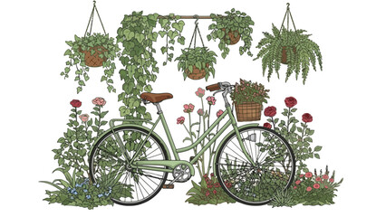 Fototapeta premium Vintage Bicycle Surrounded by Lush Greenery A Charming Floral Scene for Your Designs