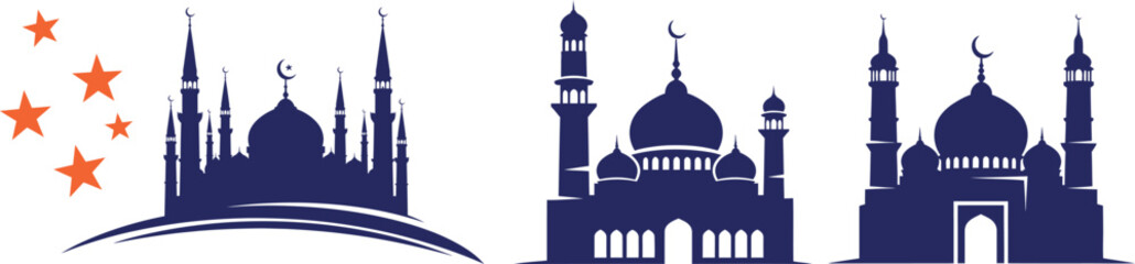 Silhouette mosques with stars islamic architecture and cultural heritage