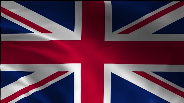 United Kingdom flag cloth waving in wind animation isolated on black background