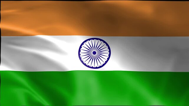 India flag cloth waving in wind animation isolated on black background