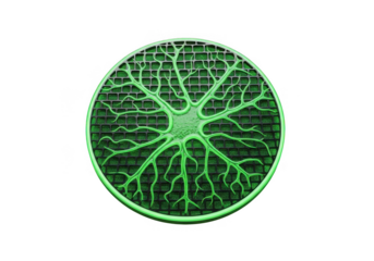 Green neuron structure isolated on transparent background for science and medical use