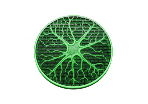 Green neuron structure isolated on transparent background for science and medical use