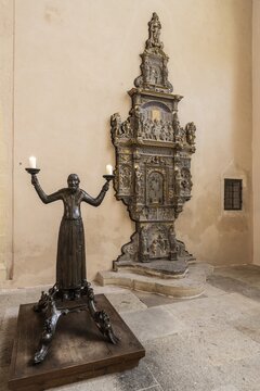Cathedral, Erfurt, figure as candlestick and old altar, Thuringia, Germany