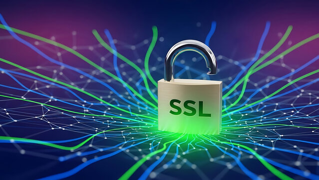 SSL security concept with secure socket layer encryption, data protection, secure connection and website security technology
